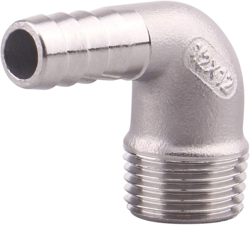 DERNORD 1/2" Hose Barb x 1/2" Male NPT Stainless Steel 90 Degree Elbow Pipe Fitting