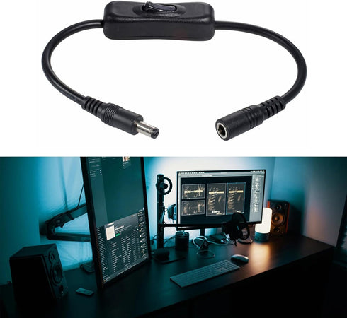PLCPDM DC5.5x2.1/2.5mm Male to Female Power Extension Cable Cord with Switch-Button for Routers LED Lights
