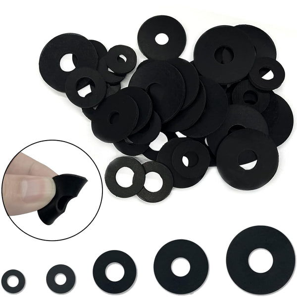 200 Pcs Flat Rubber Washers Assortment Kit: RonJea Black Rubber Flat Washer for Bolts, Faucets, and Plumbing