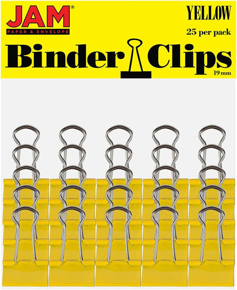 JAM PAPER Small Colorful Binder Clips, 3/4 Inch (19 mm), Yellow, 25/Pack