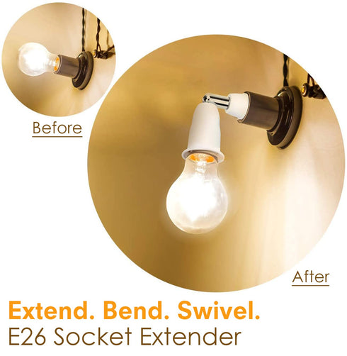 JACKYLED E26 to E26 Light Socket Extender 3.9 /10CM Extension, E26 E27 Medium Base Bulb Converter, Max 60W 360 Degree Adjustable Extension Adapter, 3-Pack