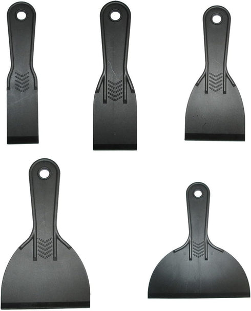 Plastic Putty Knife Set, 5 Pcs Flexible Paint Scrapers Tool, Black Filling Knife Set for Patching, Spackling, Wallpaper