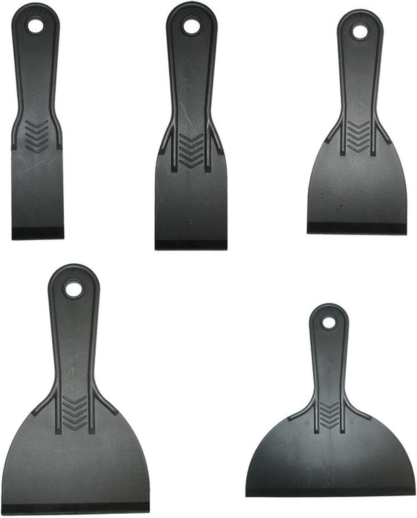 Plastic Putty Knife Set, 5 Pcs Flexible Paint Scrapers Tool, Black Filling Knife Set for Patching, Spackling, Wallpaper