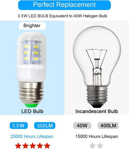 E26 LED Refrigerator Light Bulb, 3.5W, 40W Equivalent, Daylight White 6000K, 1-Pack