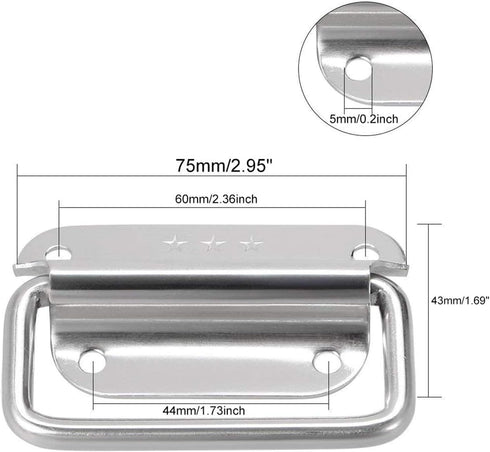 XMHF 3 Inch Pull Ring Handle, Stainless Steel Foldable Boat Hatch Latch Cabinet Lifting Ring Pull Handle - Pack of 2