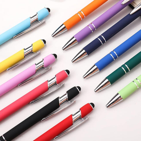 Ballpoint Pen with Stylus Tip, Soft Touch Click Metal Pen, 1.0mm Medium Point, Black Ink, 12 Count (Mixed Color)