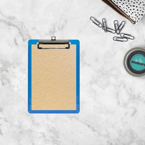JAM PAPER Small Plastic Memo Clipboards with Low Profile Metal Clip - Mini (6 x 9) - Blue