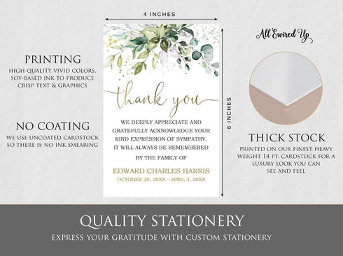 All Ewired Up Personalized Funeral Thank You Cards Eucalyptus Greenery Sympathy Acknowledgement Notes Custom Memorial