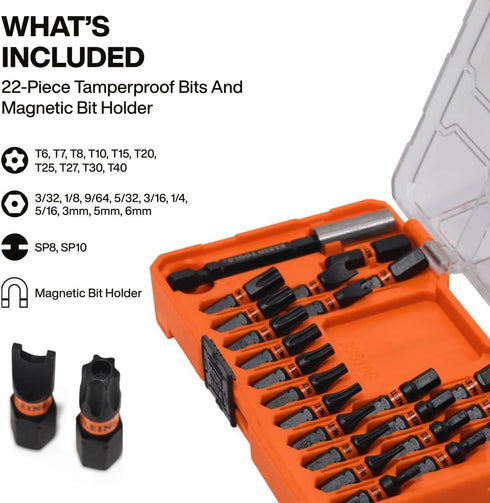 33510S Set, 23-Piece, Klein Tools Security Bit MODbox Compatible, Slim ProFlex Impact, Security TORX, Tamperproof Bits