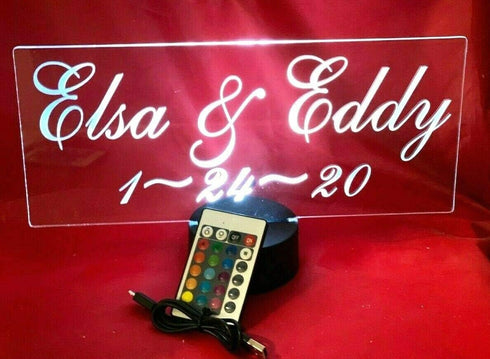 Couple Love Partner Light Up Table Lamp LED Engraved Names, Anniversay Date