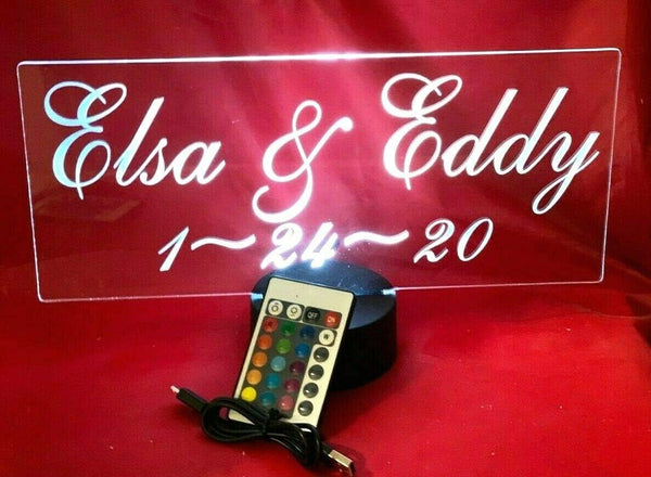 Couple Love Partner Light Up Table Lamp LED Engraved Names, Anniversay Date