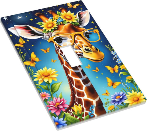 HTSAHKV 3 5 Inch Colorful Giraffe Flowers Wall Plate Light Switch Cover Single Gang Outlet Faceplate Print Plate Cover