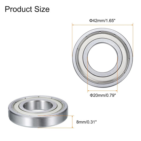 uxcell 4 Pcs 16004-2Z Deep Groove Ball Bearing, High Carbon Chrome Steel Z3 Double Rubber Sealed, 20mm x 42mm x 8mm