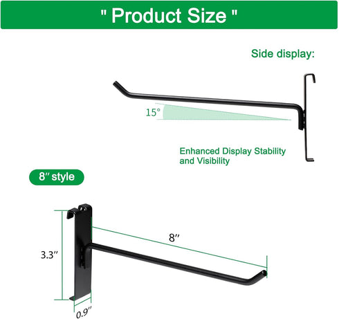 8 Inch Gridwall Hooks, Hanging Hooks for Retail, Home, and Workspace Organization (40 Pack, Black)