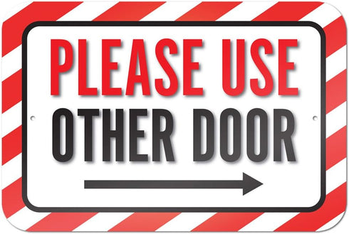 Please Use Other Door Right Arrow Metal Sign, 9" x 6"