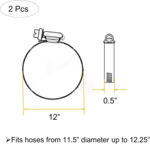 2Pcs 12" Diameter Adjustable 304 Stainless Steel Duct Clamps, Hose Clamp Pipe Clamp for Air Ducting