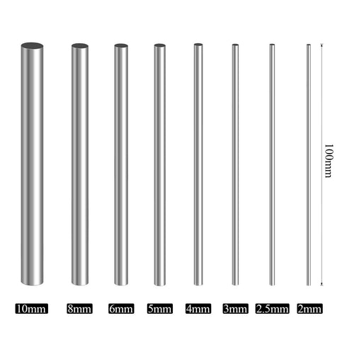 Diameter 2-10mm Stainless Steel Round Rods Bar for DIY Craft, 19PCS Set