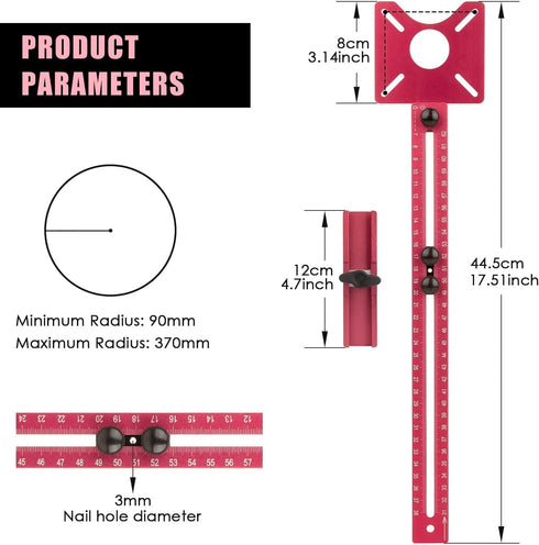 4in1 Router Milling Groove Bracket, Aluminum Alloy Circle Cutting Jig for Cabinet Hardware, Woodworking Router Guide