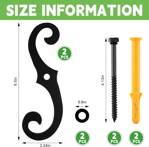 MorningRo 2pack 6.5 Inches Black S Style Shutter Dogs Shutter Dog Holders with Mounting Hardware External Shutters