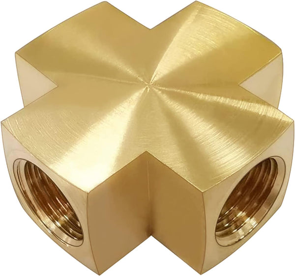 Midanya 1/4 x 1/4 x 1/4 x 1/4 Inch NPT Female Thread Adapter, Cross Pipe Fitting Barstock Cross 4 Way Connector Brass