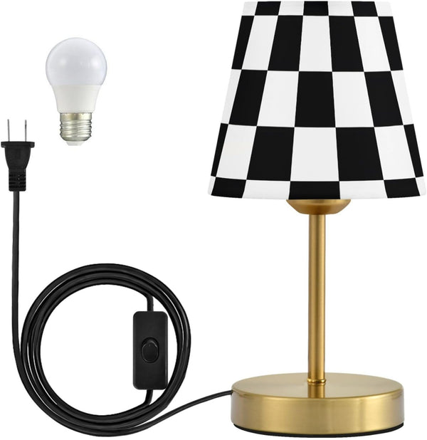 ALAZA Table Lamp for Bedroom Nightstand Black White Checkered Chess Buffalo Plaid