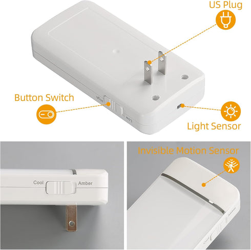 2PK Dawnrise Night Lights Plug into Wall, Invisible Motion Sensor Night Light, Soft Warm or Cool White Selectable