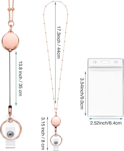 Blulu 2 Styles Set Women Beaded Lanyard with ID Holder, Retractable Badge Reel for Teacher Student