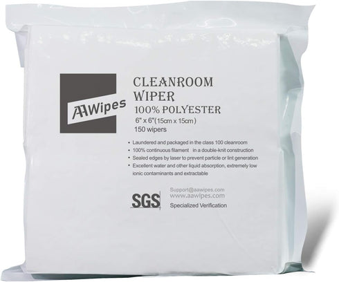 Cleanroom Cloth Wipes, 6"x6", 150 Pcs, Double Knit 100% Polyester Wipers, Lint Free, Ultra-soft, Laser Sealed Edge