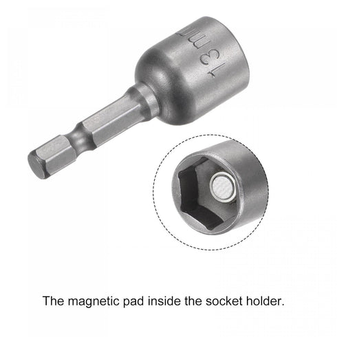 1/4 Quick-Change Hex Shank Magnetic Nut Setter Driver Drill Bit, 13mm Length for Machine Maintenance