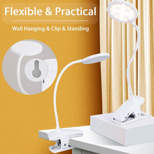 SUNLONG Clip on Light, 3 Color Portable Desk Lamp, Wall-Mounted Mini Clip Lamp, Battery Operated Reading Light for Dorm