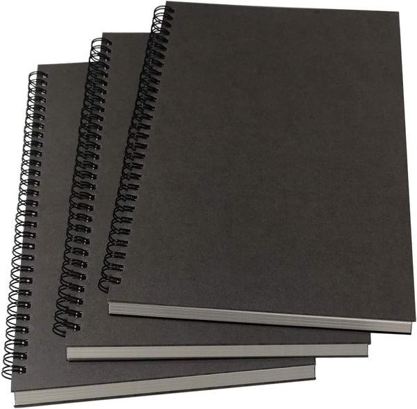 B5 Spiral Notebook/Journal - Unruled, 100gsm Thick Blank Paper, 65 Sheets (130 Pages), 3-Pack, 10.5" x 7.2", Gray