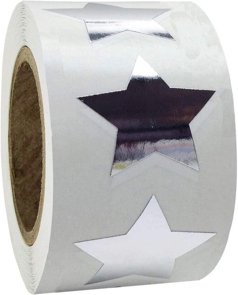 Silver Star Stickers, Metallic Foil Stars Labels, 2" Inch, 500pcs for Classroom and Office