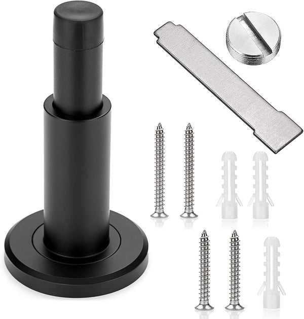 Sumnacon Sturdy Adjustable Door Stopper, Stainless Steel Modern Door Stop with Rubber Buffer, Black