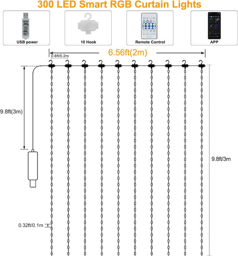 6.6 9.8Ft 16 300 echosari Smart Curtain Lights x Million Colors Changing LED Fairy Curtain Lights DIY Functions