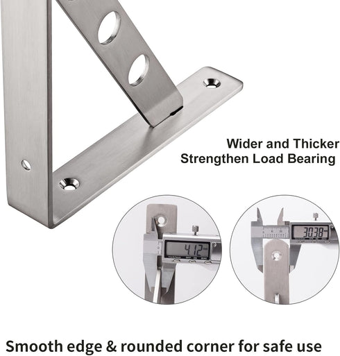 10", 2 2 Pack YUMORE Stainless Steel Shelf Bracket Heavy Duty Solid Shelf Support Corner Brace Joint Right Angle