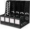 SAYEEC 4 Compartment File Holder, Plastic Magazine Organizer with Blank Labels for A5 Notebook Storage