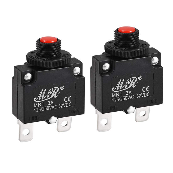 uxcell 2 Pcs 3A Thermal Circuit Breakers 125/250V AC 32V DC Push Button Manual Reset Overload Protector