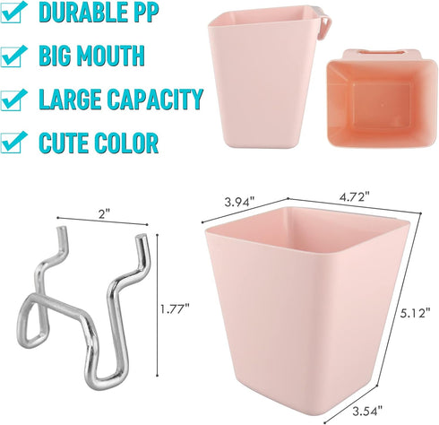 G.CORE Large Pegboard Cups - 6 Pack Storage Bin with Hooks, Square Box Shape Holder for Garage, Craft Room, Home