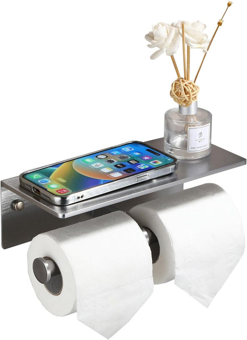 TOPGHIP Toilet Paper Holder - Double Rolls Toilet Tissue Holder with Phone Shelf for Bathroom - TP Roll Holder