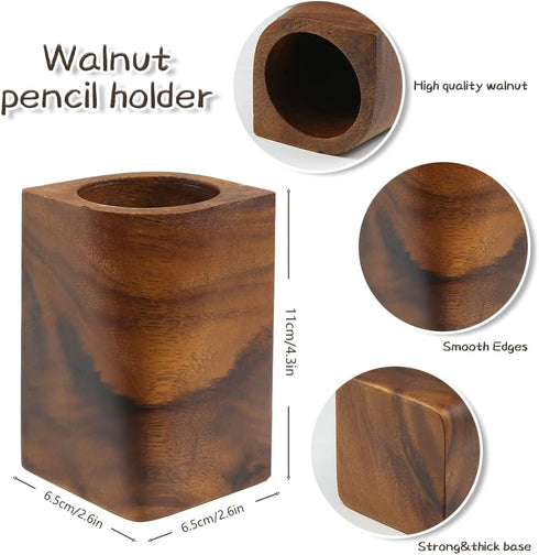 Winterworm Olivary Wooden Pencil Holder, Walnut Wood Pen Container, Makeup Brush Holder, Desk Accessories for Home