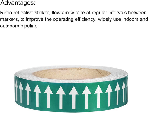 PATIKIL White on Green Arrow Tape Vinyl Stickers, 30mm/1.2" for Pipe Markers, 1 Roll