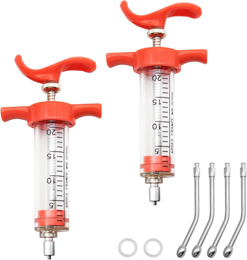2 Pieces Goat Syringe with 4 Drench Nozzle, Adjustable Dosage, Reusable for Sheep, Dog, Goat, Pig, Cat Feeding