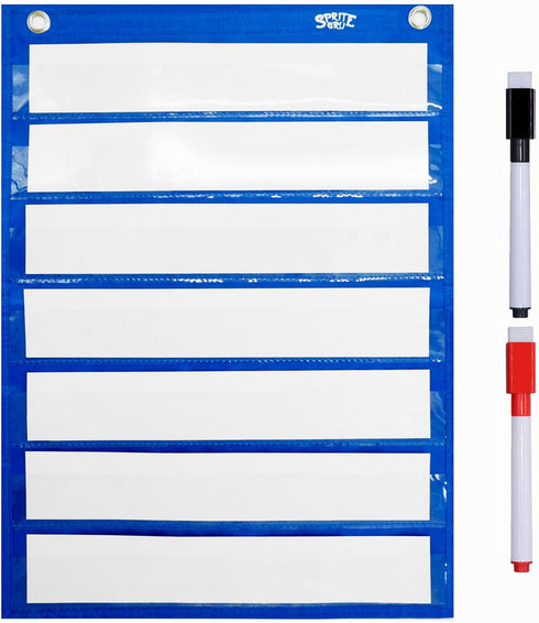 Magnetic Pocket Chart with 10 Dry Erase Cards for Standards, Daily Schedule, Activities, Class Demonstrations (Blue)