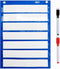 Magnetic Pocket Chart with 10 Dry Erase Cards for Standards, Daily Schedule, Activities, Class Demonstrations (Blue)