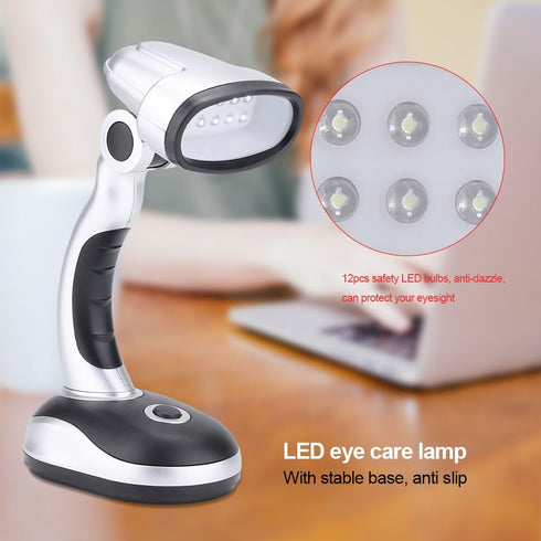 Zerodis Adjustable 12 LED Desk Lamp Eye Care Reading Table Light Battery Powered by Zerodis