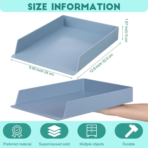 TecUnite 6 Pieces Stackable Letter Trays, Blue File Organizer for Office Classroom Desktop Storage