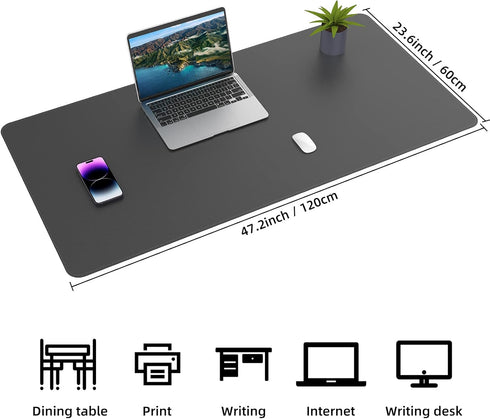 Large Desk Mat 47" x 23.7", Double-Sided Leather Desk Pad, Waterproof Desk Blotter for Office & Home, Large Mouse Pad,