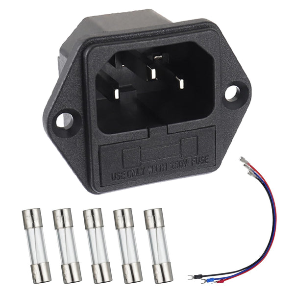 AC 250V 10A 2 in 1 Mount Inlet Module Plug Socket Power Entry Connector, Male Blades with 10A Fuse