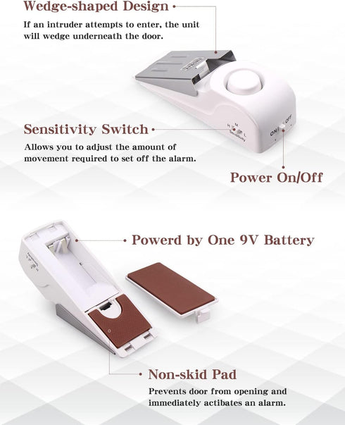 EMDMAK Door Stop Alarm with 120DB Siren, Door Stop for Home & Travel (White)
