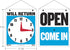 BAZIC Open Sign 7.5"x9", Double Sided Plastic Vinyl Signs, Clock Will Return, Business Store Office Retail Shop, 2-Pack
